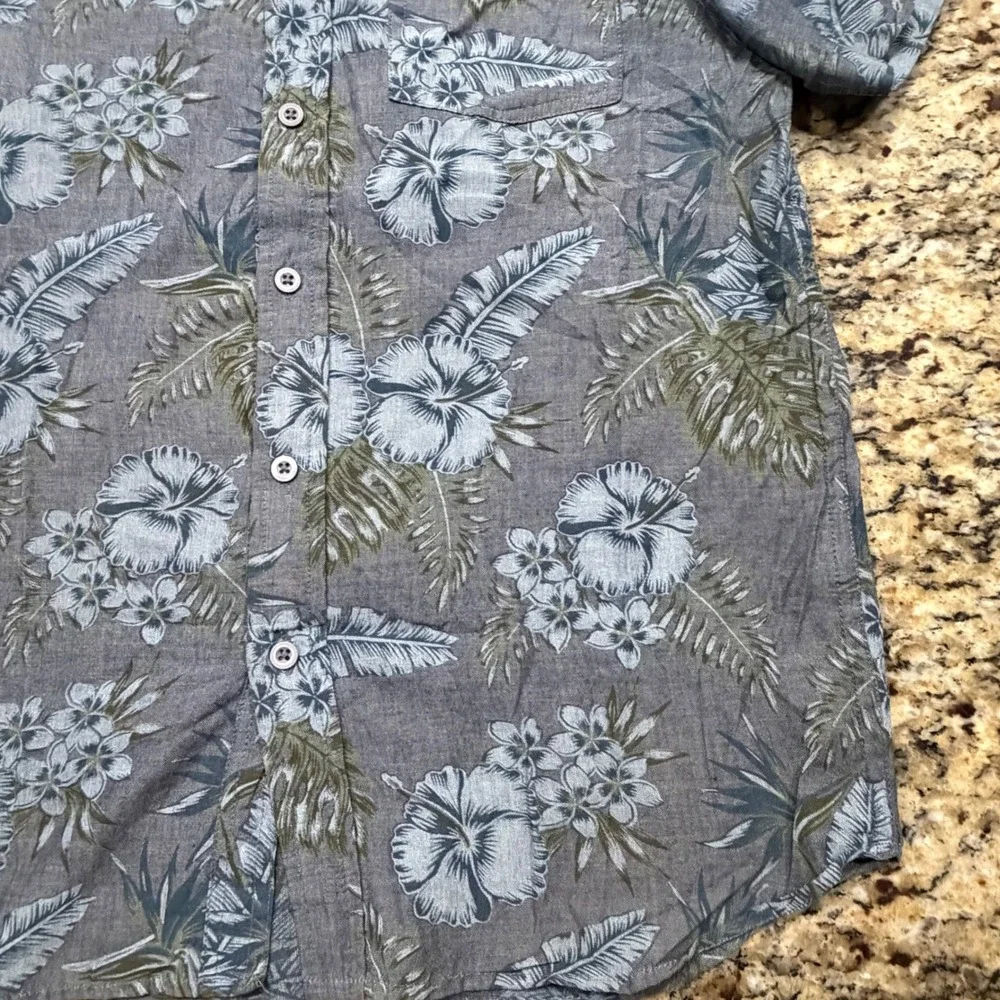 Eighty Eight Platinum Mens Small Blue Gray Tropical Floral Button Up Shirt